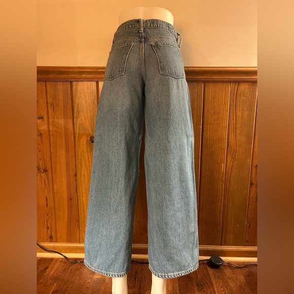 Wide leg baggy, mid-rise Drapey Denim Sz 0, medium wash, stylish, short length - Picture 7 of 13